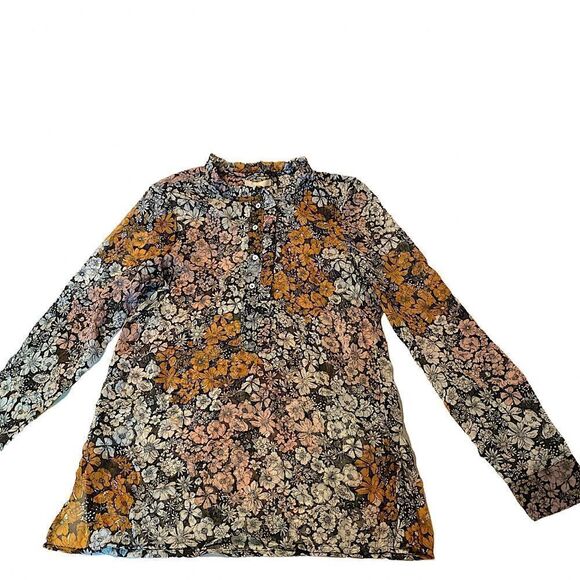 H&M Floral Sheer tunic Long Sleeve Blouse Peasant Mock High Neck button up -2 - Picture 2 of 12